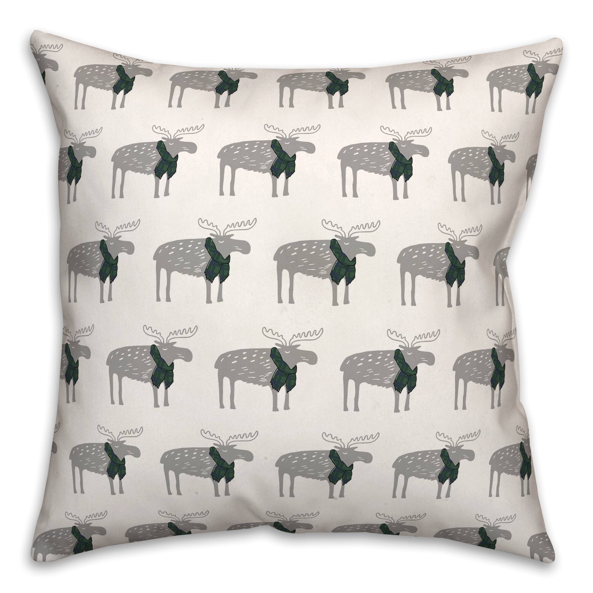 Plaid Scarf Moose Pattern 18x18 Throw Pillow